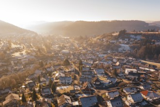 Wintery village view with a clear view of the surrounding area, Glatten, Freudenstadt district,