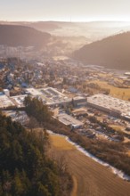 Industrial area in wooded, hilly landscape, Glatten, Freudenstadt district, Germany