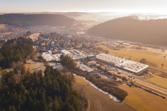 Industrial site nestled in hilly, wooded landscape, Glatten, Freudenstadt district, Germany