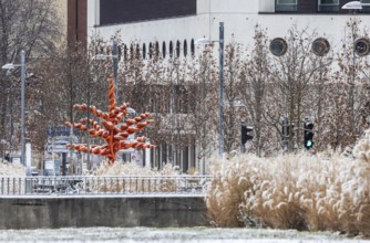 Winter in Stuttgart. There is a closed blanket of snow in the city center. Württembergische