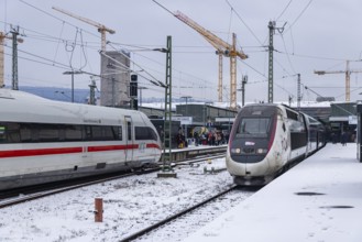 Winter in Stuttgart. There is also a closed layer of snow in the main train station. Station