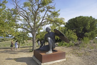 Bronze statue in the Roman archaeological site of Aleria, Haute-Corse department, Corsica,