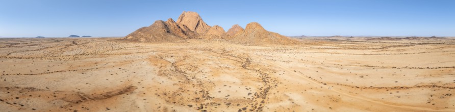 Aerial view, mountains in the desert, Spitzkoppe summit, Namib desert, Namibia