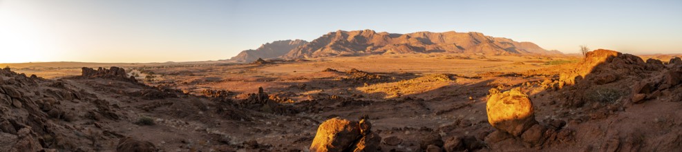 Desert landscape with Brandberg in morning light, at sunrise, Erongo, Damaraland, Namibia
