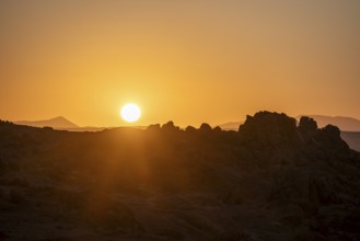 Desert landscape in morning light, at sunrise, Erongo, Damaraland, Namibia