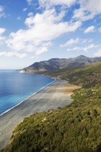 Black pebble beach Plage de Nonza or Plage Negro, Cap Corse, Haute-Corse Department, Corsica,
