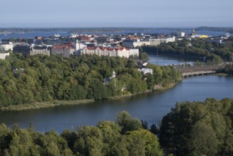 View from the Olympic Stadium tower over forest and lakes Töölönlahti and Eläintarhanlahti of