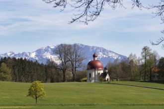 Heuwinkl chapel with Benedict wall, pilgrimage church to Our Lady, dome, Iffeldorf, Pfaffenwinkel,