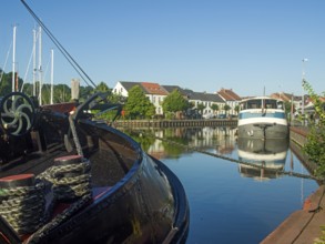 Historic harbour, traditional ship, city of Weener, East Frisia, Germany