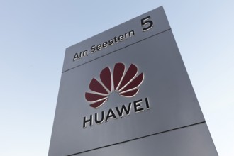 Huawei Techologies Germany, logo at the Düsseldorf office, telecommunications equipment supplier,