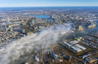 Sea fog, Germany, Hamburg, Alster, city view, cityscape, aerial view, aerial view, from, above,