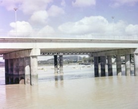 Laira Bridge A379 road crossing River Plym opened 1962, Plymouth, Devon, England, UK early 1960s