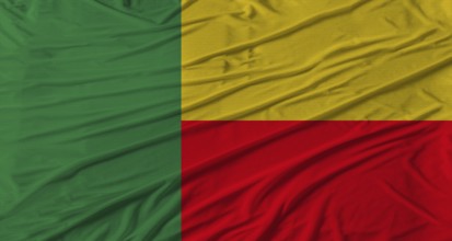 Benin flag waving. Flag of Benin with cloth texture