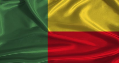 Benin flag with cloth textured background. National flag of Benin with realistic texture