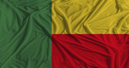 Benin flag with fabric texture background. National flag of Benin with cloth texture