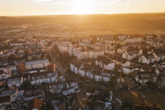 View of a city in soft sunset light, with a quiet atmosphere, Calw, Black Forest, Germany