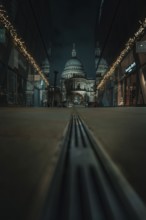 St Paul Cathedral in the background with symmetrical perspective and modern architecture, London,