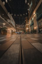 Paved street with fairy lights and urban flair in a friendly evening mood, London, England, Great