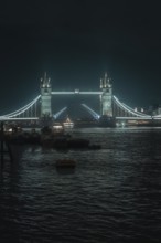 Illuminated Tower Bridge over the river at night, London, England, Great Britain