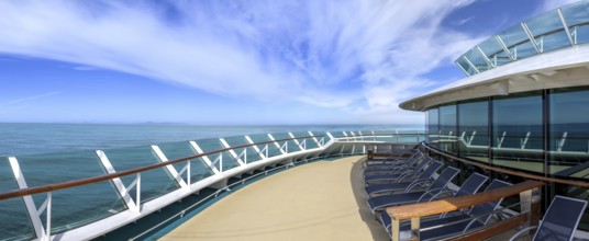 Panoramic ocean view of luxury cruise ship heading to vacation