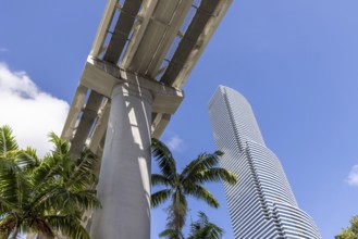 Miami downtown financial skyline and business shopping center near Biscayne bay and South beach