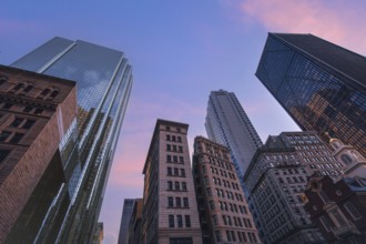 USA, Scenic Boston downtown financial district city skyline and skyscrapers