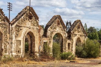 Ruins of former workshop halls, Mina de Sao Domingos, historic copper open-pit mine, Portugal