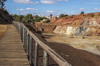 Terraces built for ore extraction, Mina de Sao Domingos, historic copper open-pit mine, Portugal