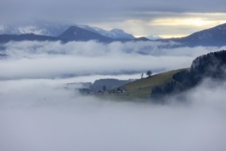 View from Mondseeberg to Gaisberg, inversion weather, Osterhorn Group, Mondseeland, Salzkammergut,