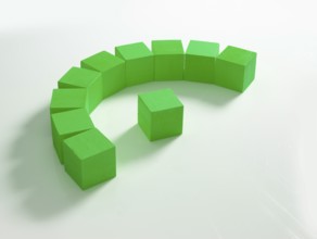 10 green wooden cubes against a white background