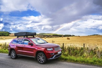4x4 car trip with roof tent on the Scottish wilderness, Scotland, United Kingdom