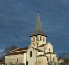 Mazerier village. Painted church St. Saturninus Church. Allier department, Auvergne Rhone Alpes,