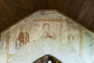 The Annunciation. Painted church St Aignan's, Church of Begues. Allier department. Auvergne Rhone