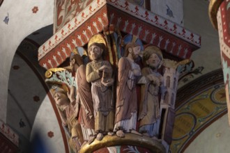 Issoire. Pillar (Appearance of Christ after Resurrection), Saint Austremoine Roman church,