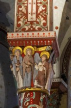 Issoire. Pillar (The Holy Women at the Tomb), Saint-Austremoine roman chuch, Puy de Dome,