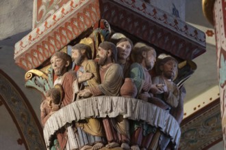 Issoire, pillar (Last Supper), Saint-Austremoine Roman church, Puy de Dome department, Auvergne