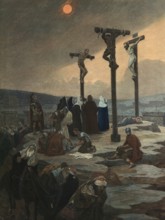 Scene from the biblical story, The Crucifixion of Jesus Christ, authentic reproduction of a school