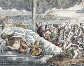 Scene from the biblical story, crossing of the Red Sea (Black Sea), tells a central miracle in the
