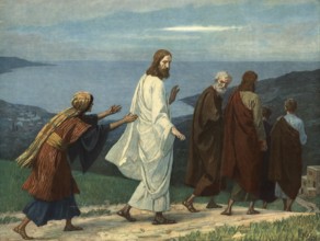 Scene from the biblical story, The Bleeding Woman. The woman had been suffering from uninterrupted