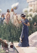 Scene from the biblical story, The Pharaoh's Daughter discovered the crying child Moses while