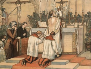 Scene from the biblical story, prayer of thanksgiving in the biblical sense, a combination of psalm