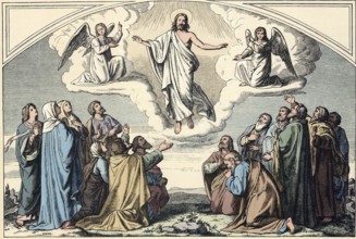 Scene from the biblical story, Ascension Day, a central event that describes how Jesus ascended