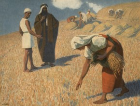 Scene from the biblical story, story of Ruth and Boaz, is about the Moabite widow Ruth, who remains
