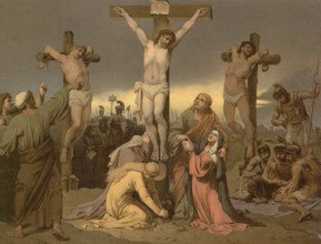 Scene from the biblical story, The Crucifixion of Jesus Christ, authentic reproduction of a school