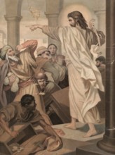 Scene from the biblical story, The Cleansing of the Temple is a biblical story in which Jesus