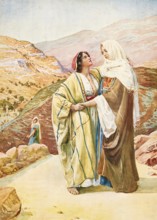 Scene from the biblical story, story of Ruth and Boaz, is about the Moabite widow Ruth, who remains