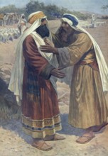 Scene from the biblical story, The encounter between Jacob and Esau is the conciliatory climax