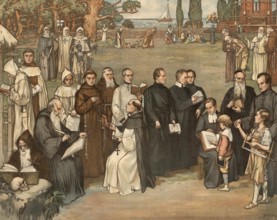 Scene from the biblical story, Christian monasticism, authentic reproduction of a school mural,