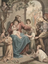 Scene from the biblical story, Jesus speaks Let the little children come to me and do not hinder