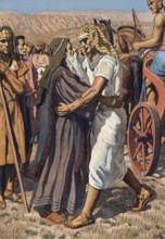 Scene from the biblical story, Joseph greets his father, authentic reproduction of a school mural,